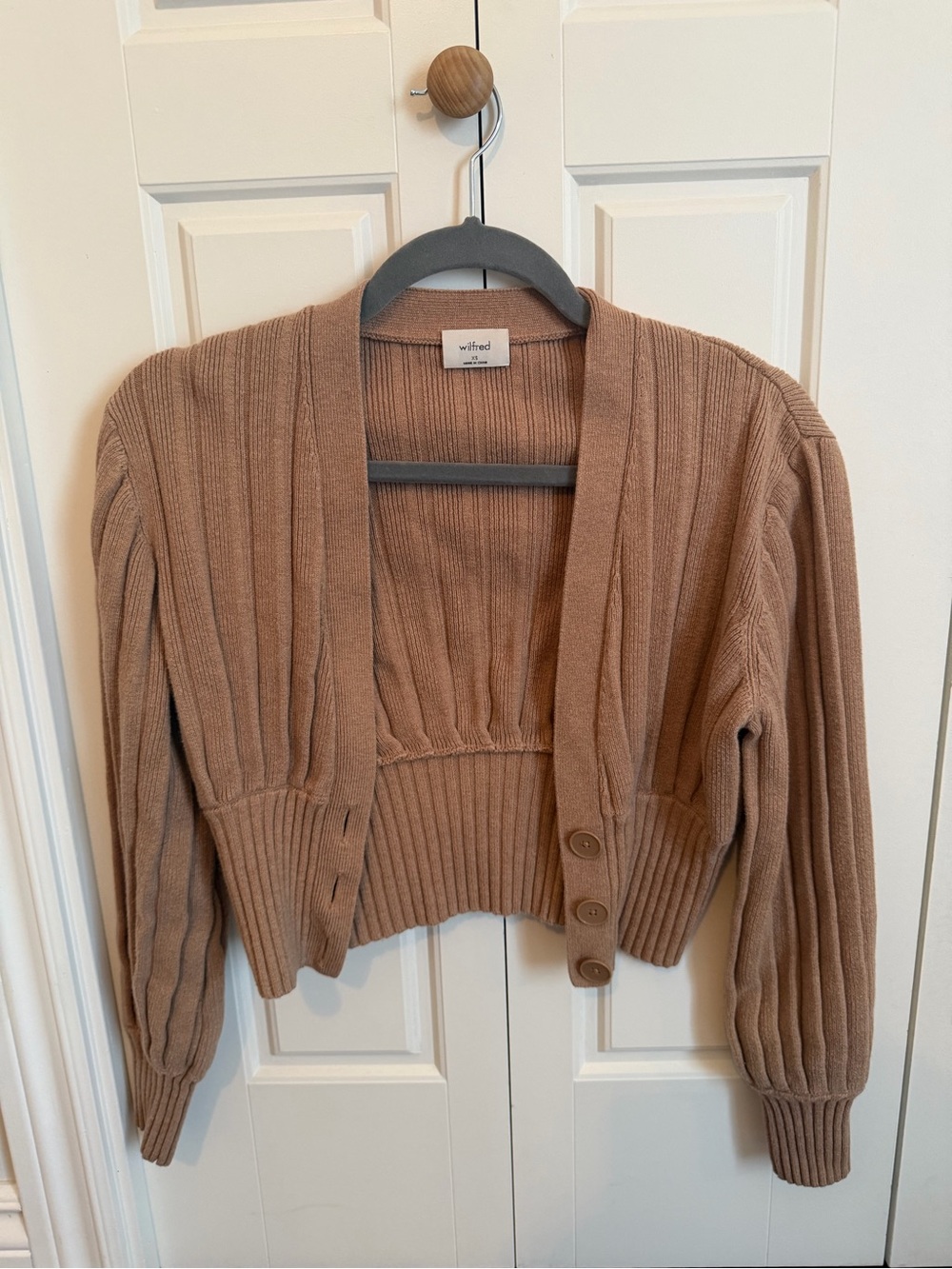 Aritzia Ribbed-Knit Tan Cardigan